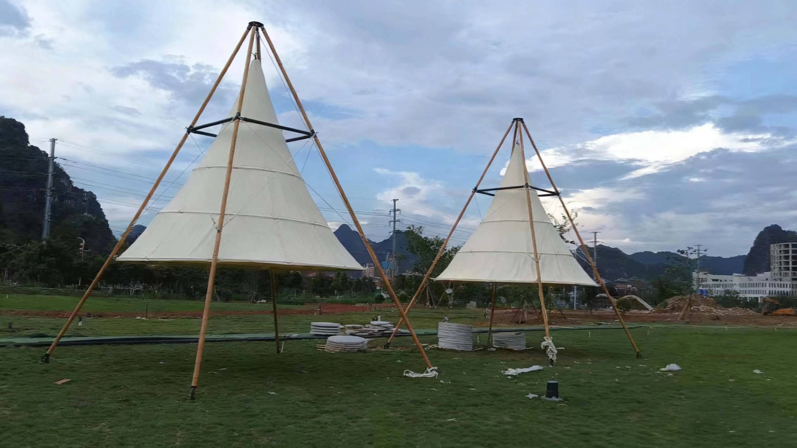 ：网红三角帐篷茶园露营帐篷马车轻奢金字塔